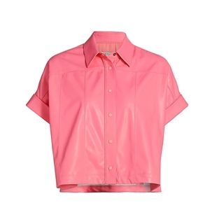 Alice + Olivia Edyth Vegan Leather Button-Down Shi